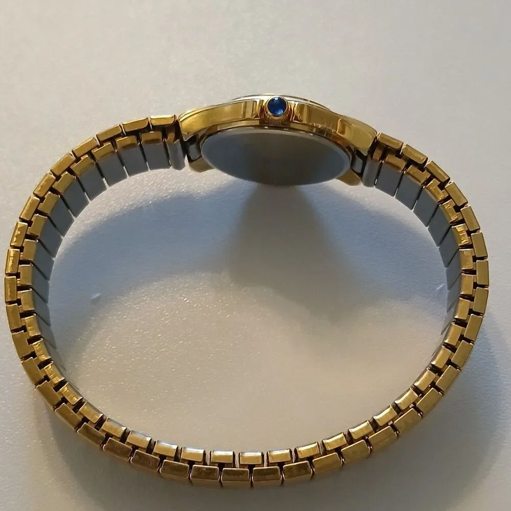 VTG 90s Andre Rivalle Diamond Women's Gold Tone Stretch Band Quartz Watch 22mm